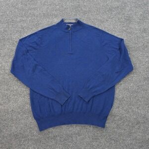 Peter‎ Millar Sweater Mens Large Blue Merino Wool Blend 1/4 Zip Golf Prep